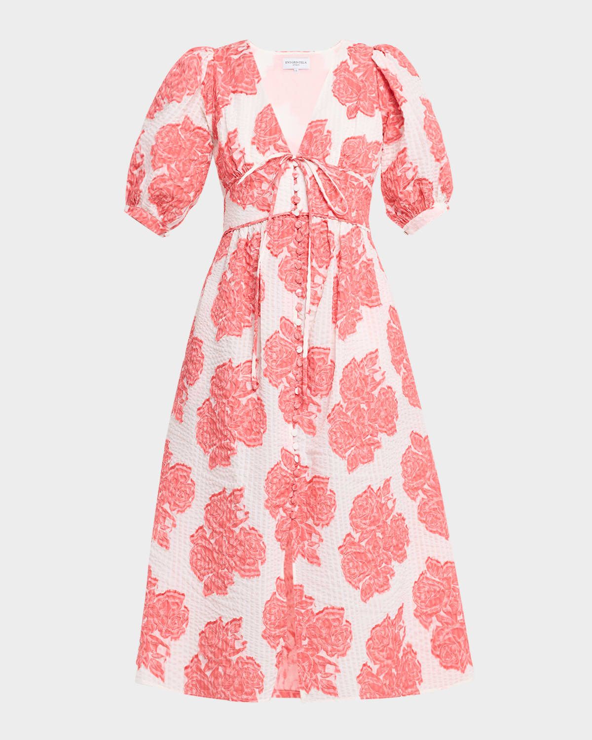 River Seersucker Fil Coupe Empire Midi Dress