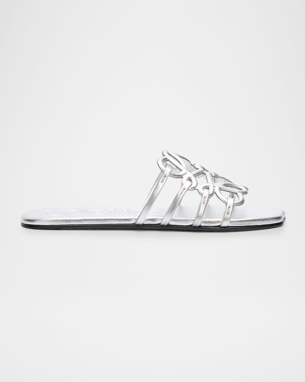Petal Anagram Metallic Leather Slide Sandals