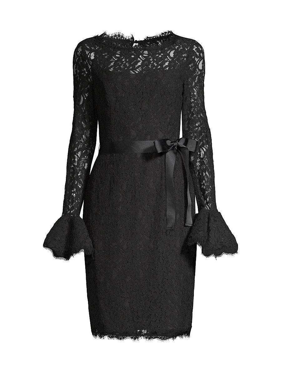 Women's Lace Bell-Sleeve Sheath Dress - Black - Size 14