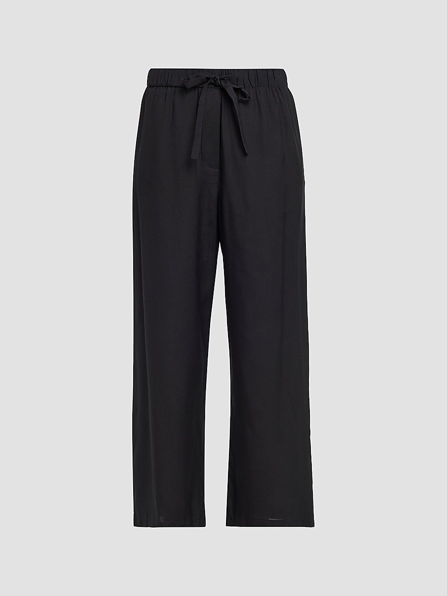 Women's Piped Silk Drawstring Pants - Black - Size 12