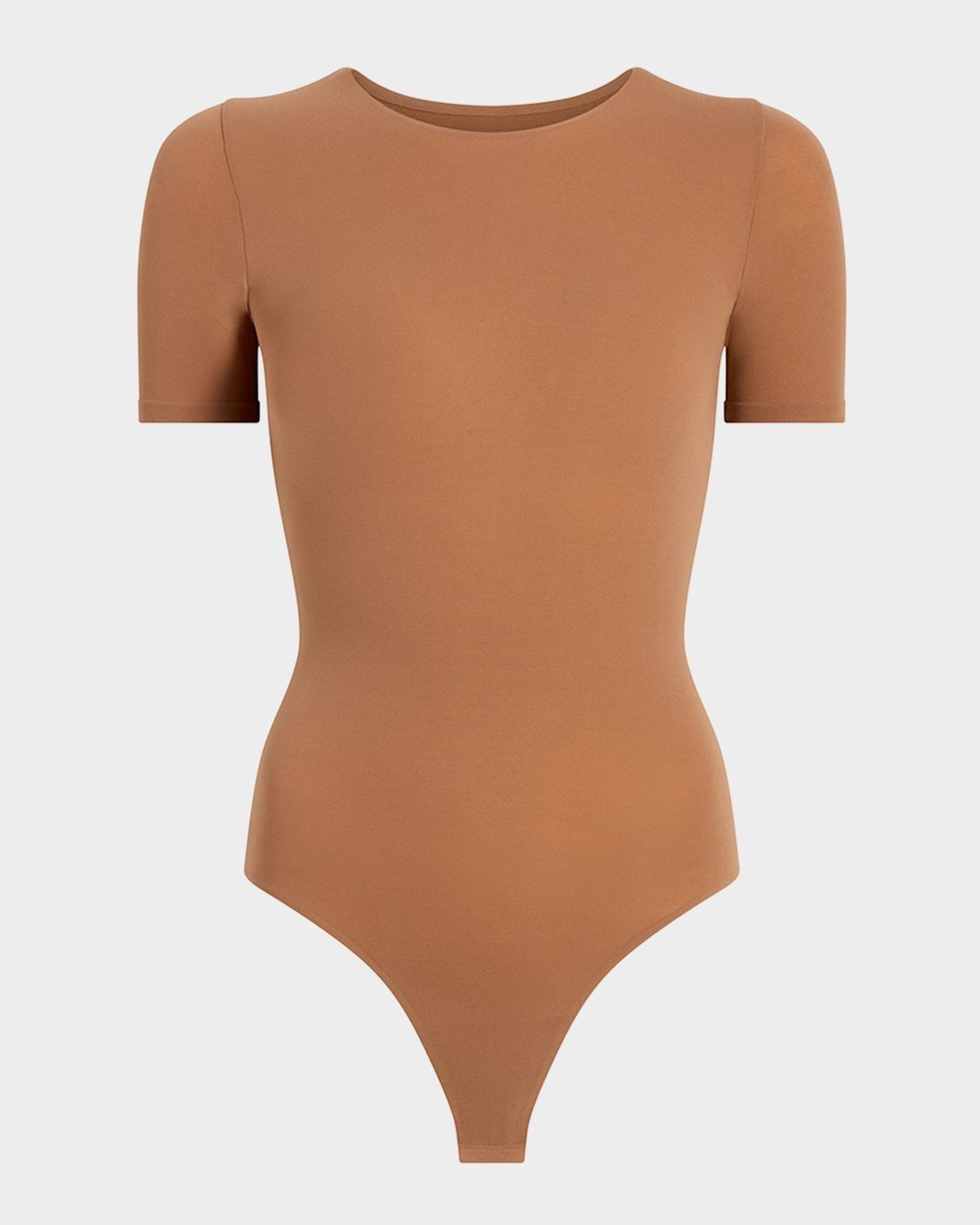 Ballet Short-Sleeve Microfiber Thong Bodysuit