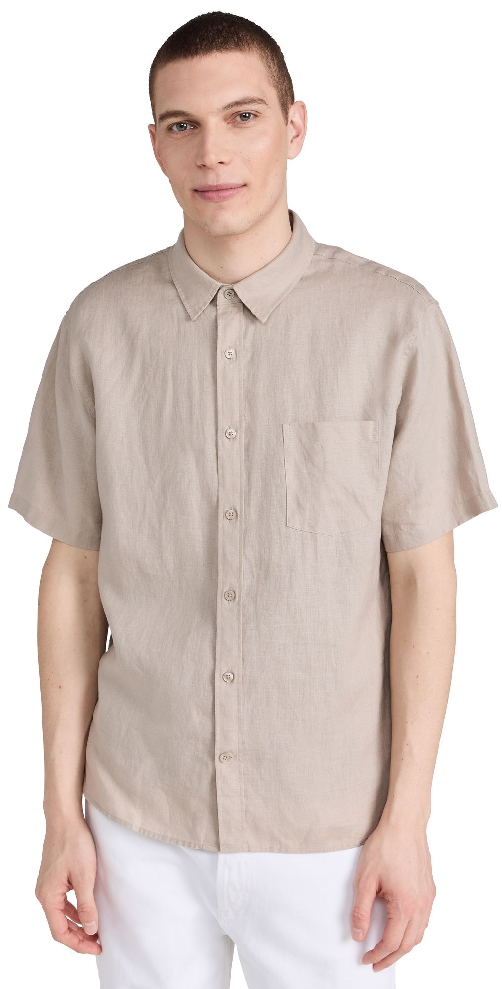 Vince Linen Short Sleeve Shirt Pumice Rock L