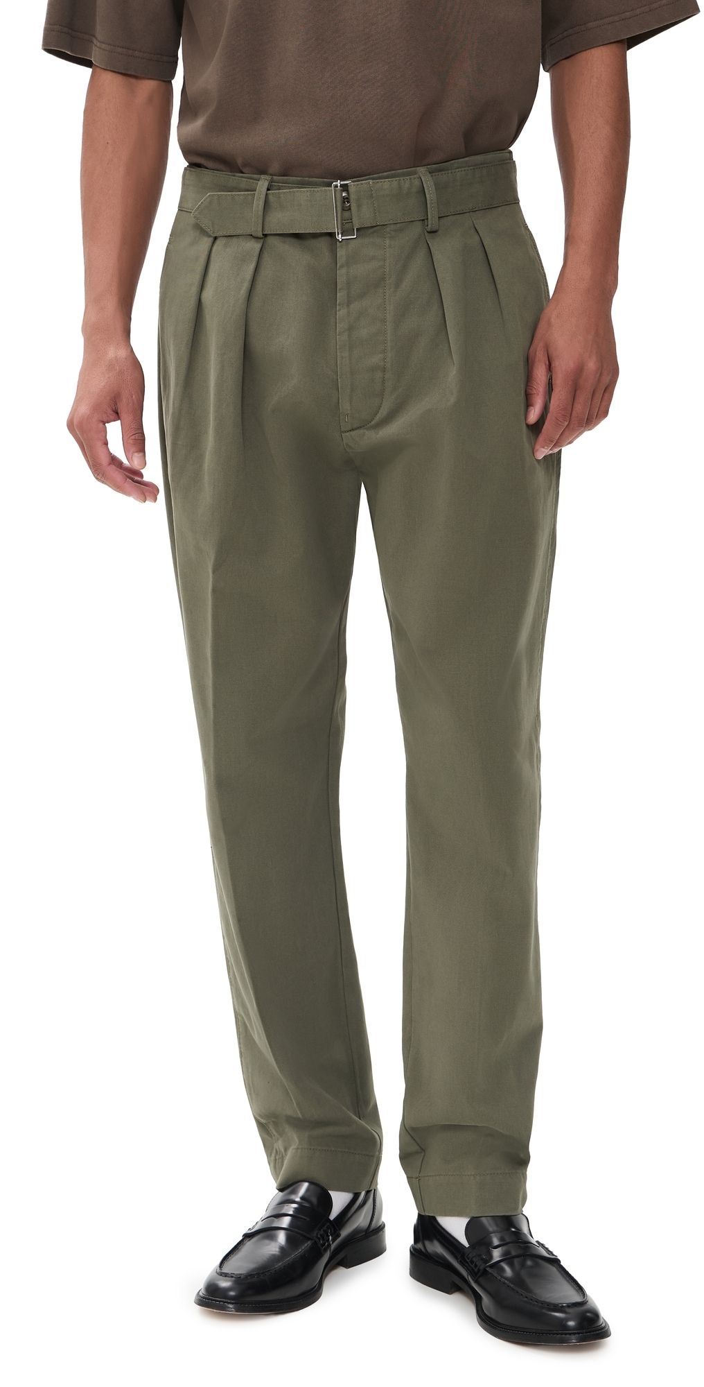 Officine Generale Pleated Twill Chinos Olive 52