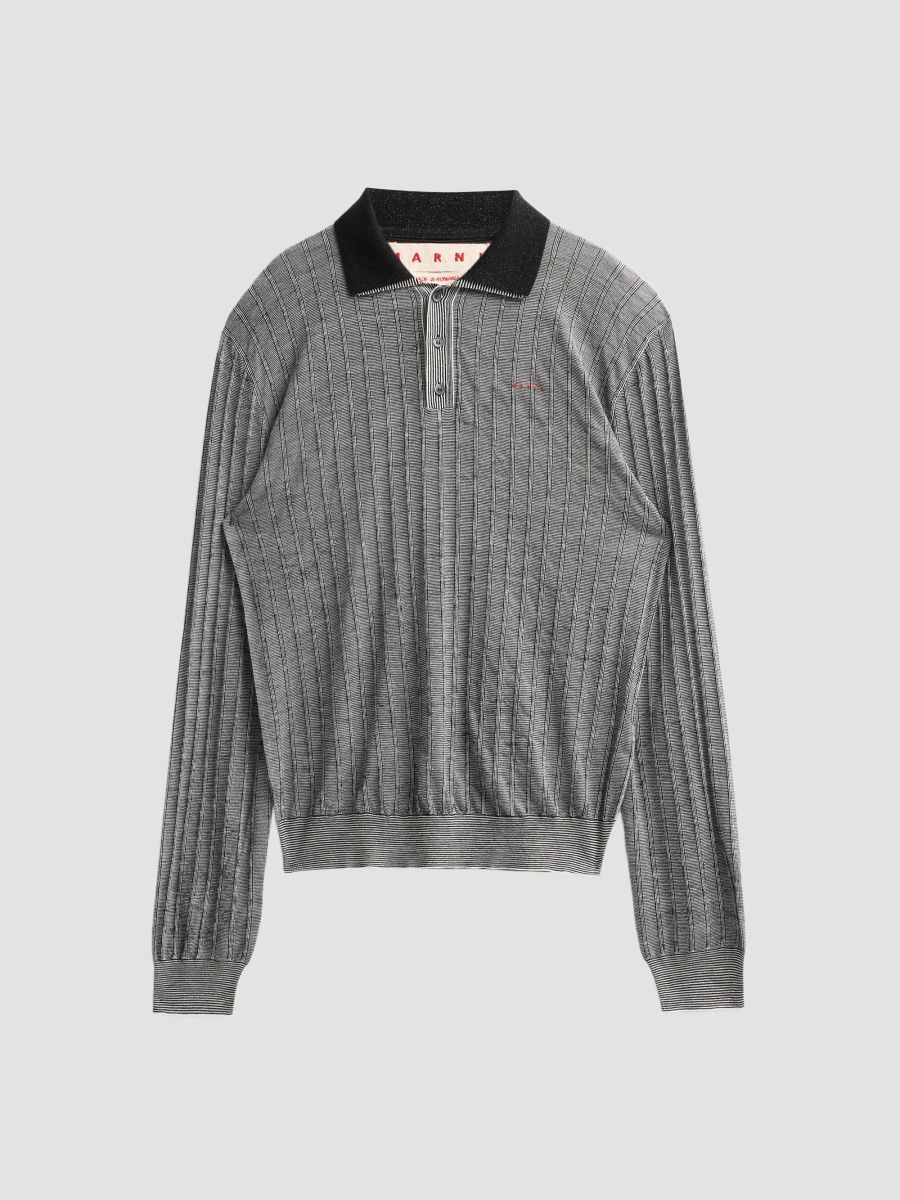 Marni Men's Wool Long-Sleeve Polo Shirt - Black - Size 44