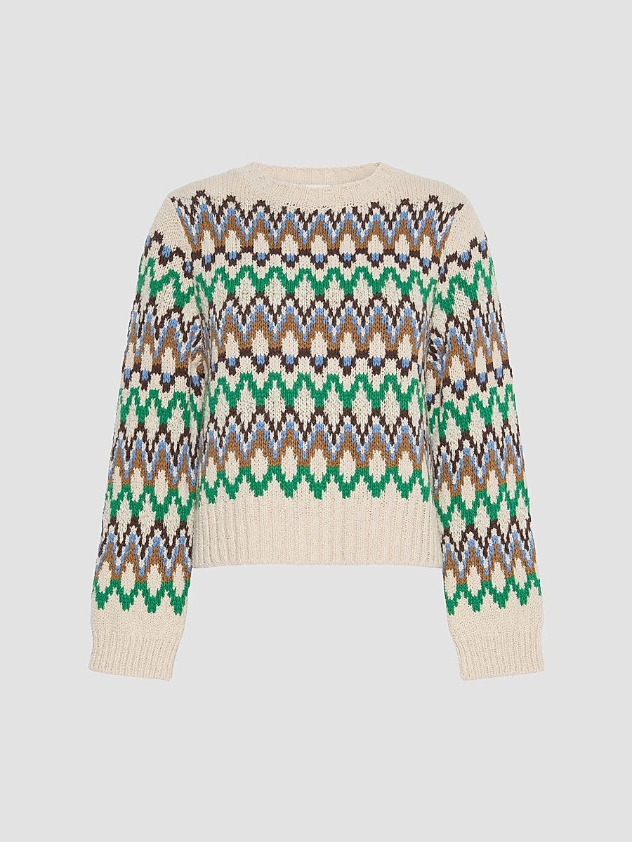 Women's Jacquard Wool and Cashmere Sweater - Green - Size XL
