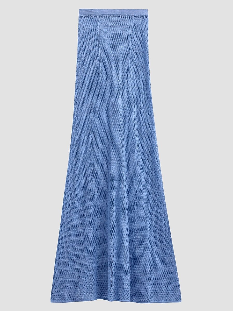 Women's Silk Crochet Maxi Skirt - Bleu Barbeau - Size Large