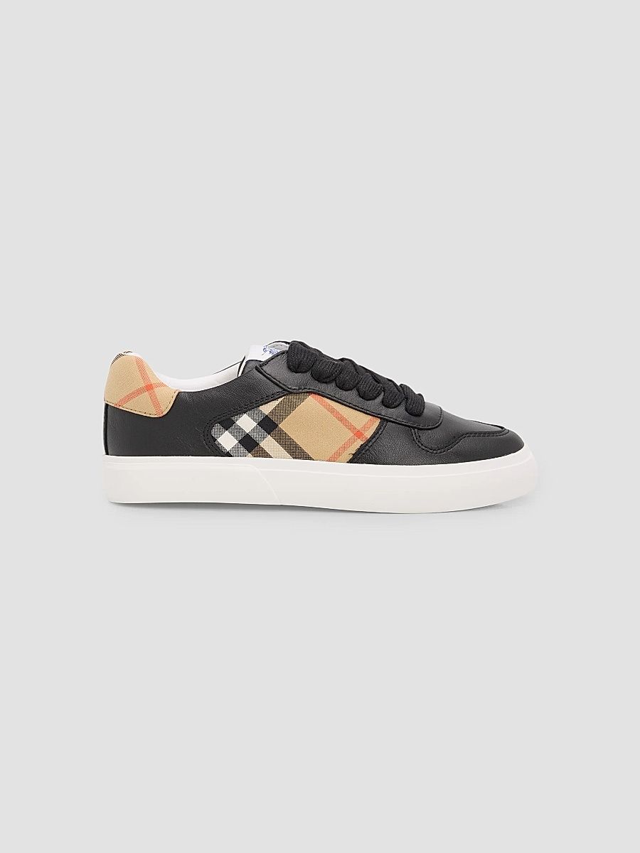 Burberry Unisex Little Kid's & Kid's Check Leather Sneakers - Black Sand Check - Size 3.5 (Child)