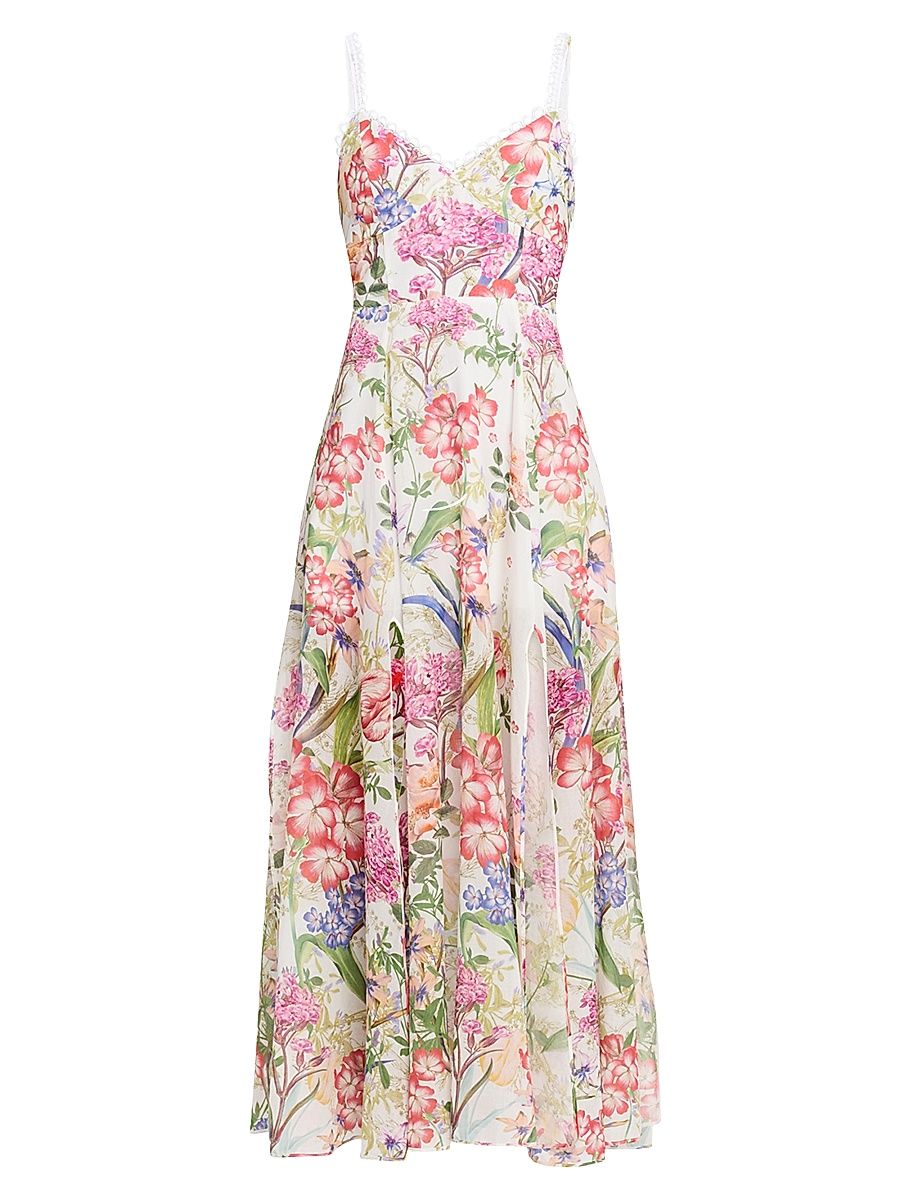 Women's Iraso Floral Cotton Voile Midi-Dress - White Multi - Size XL