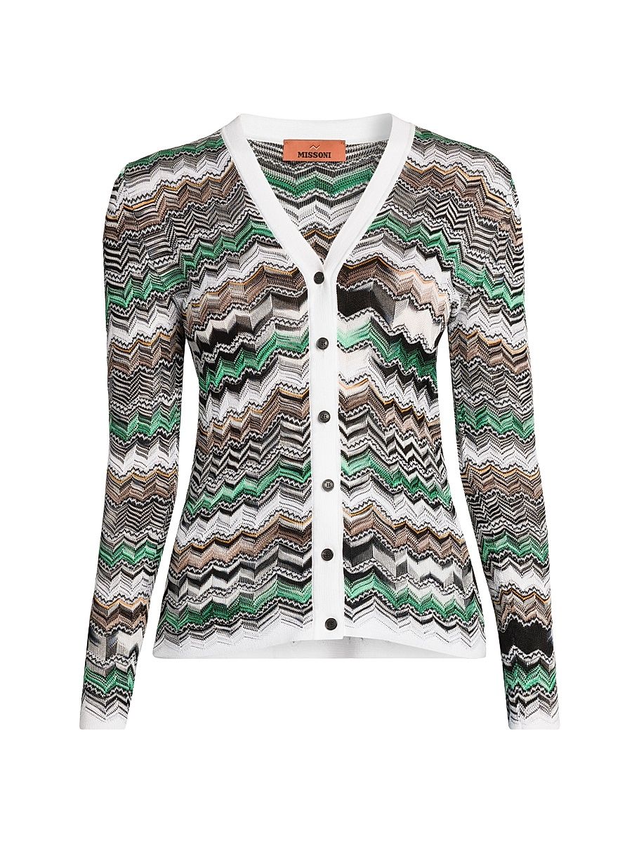 Women's Slim-Fit Chevron Cardigan - Light Tones - Size 12