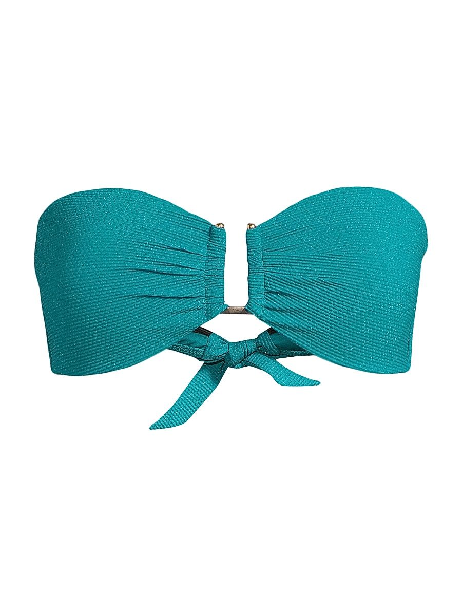 Women's Gina Metallic Piqué Bikini Top - Jungle Green Metallic - Size Large