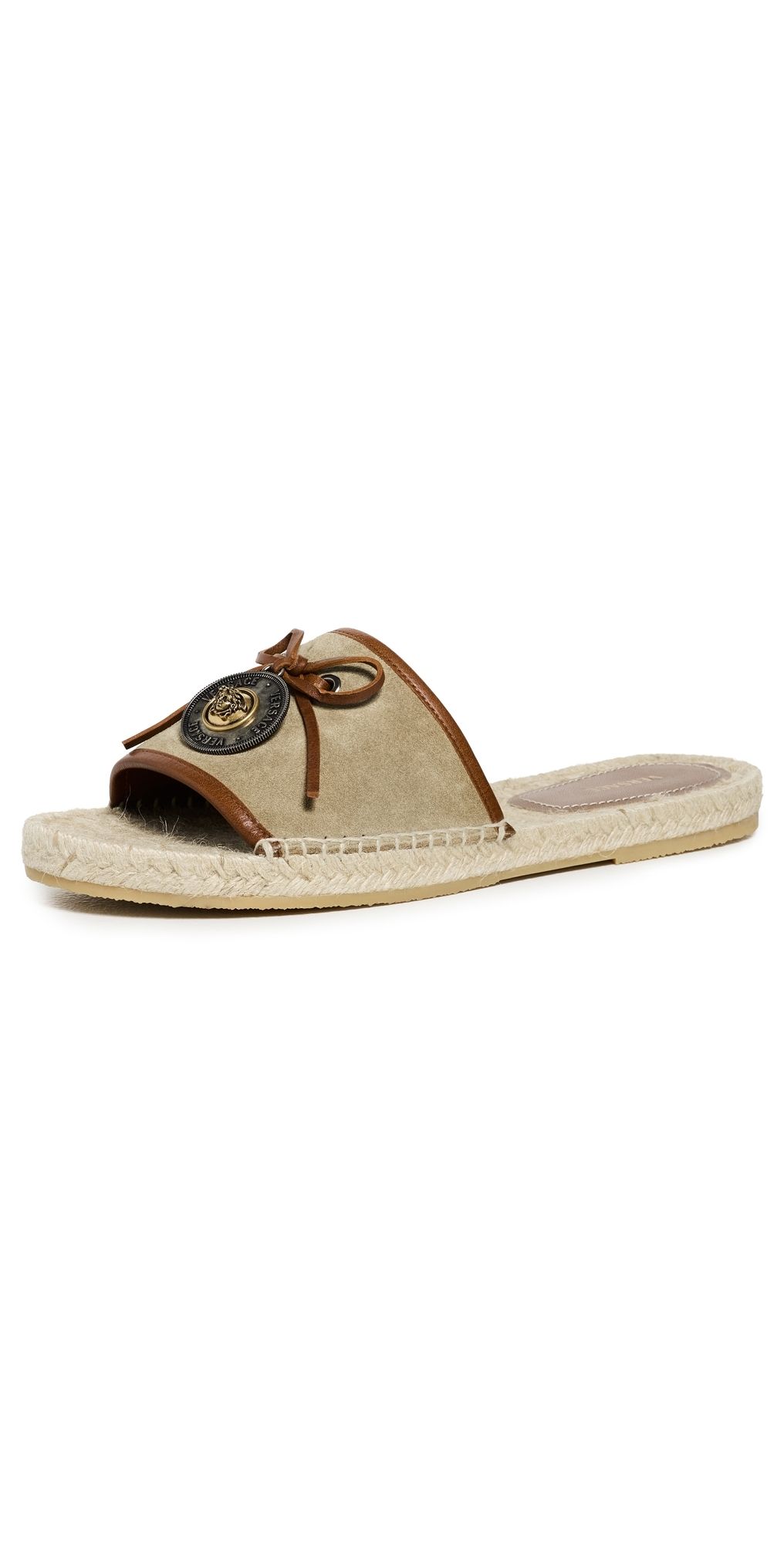 Versace Suede and Calf Leather Espadrilles Mud/Chestnut/Gold 40