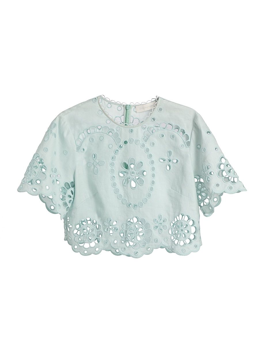 Women's Awaken Embroidered Linen Blouse - Mint - Size 8