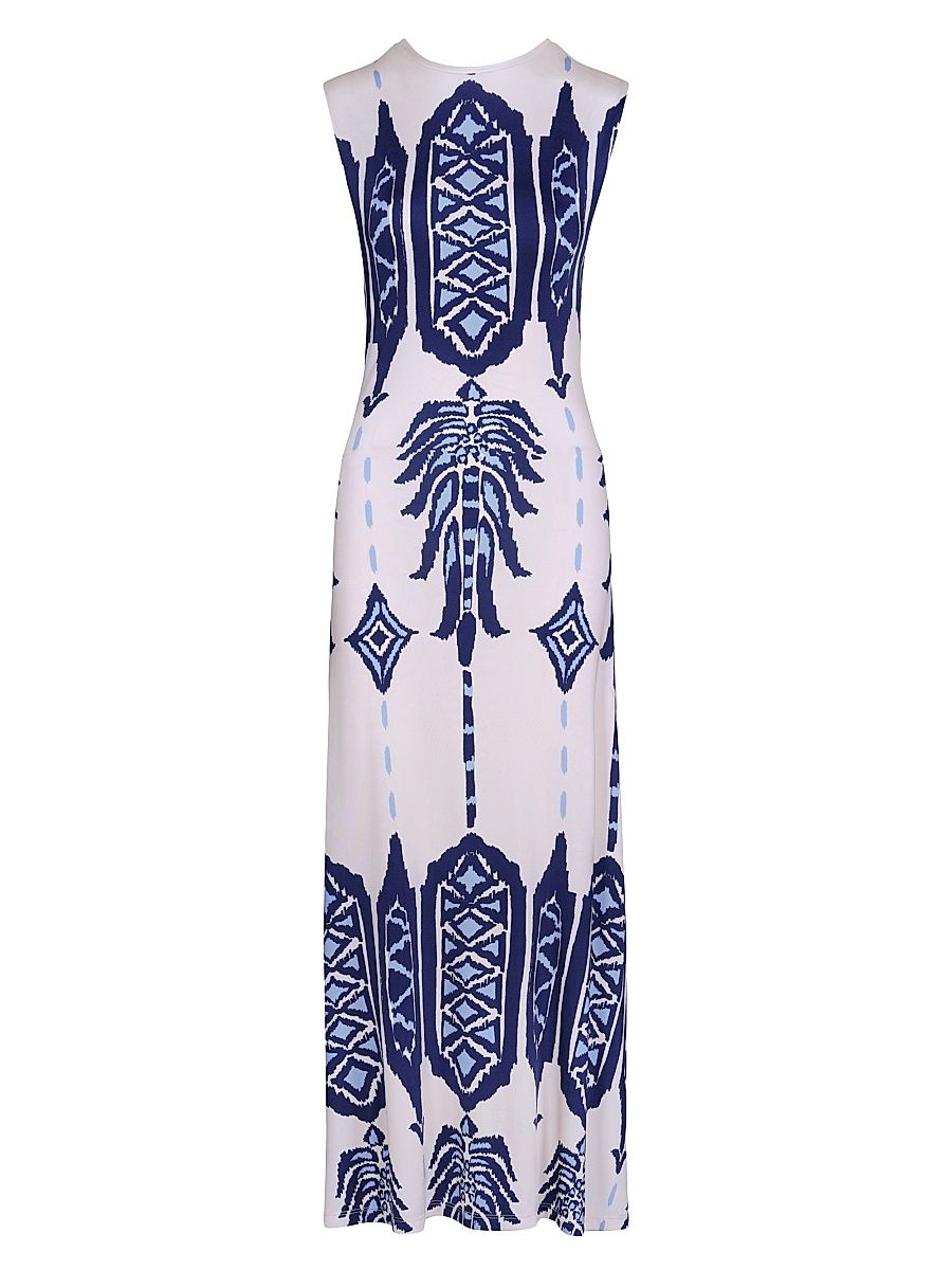 Women's Cardinal Direction Printed Jersey Ankle Dress - Ecru Blue - Size 0