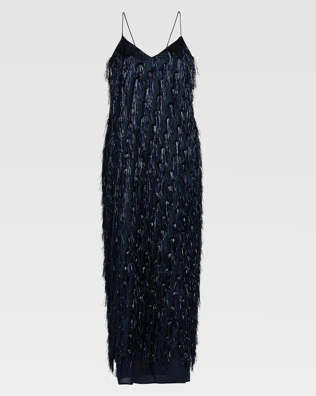 Sleeveless Metallic Tinsel Midi Slip Dress