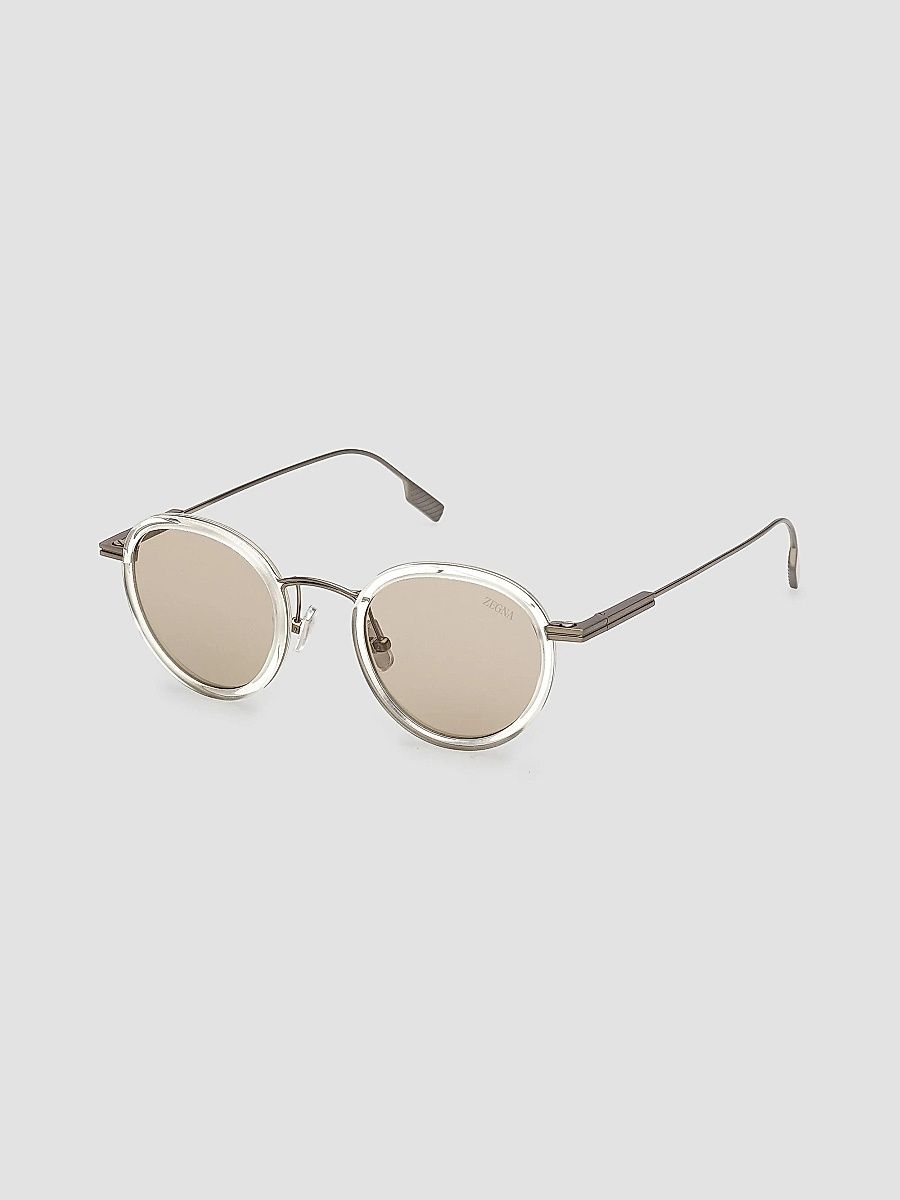 ZEGNA Men's 46MM Round Sunglasses - Shiny Matte Gold Brown