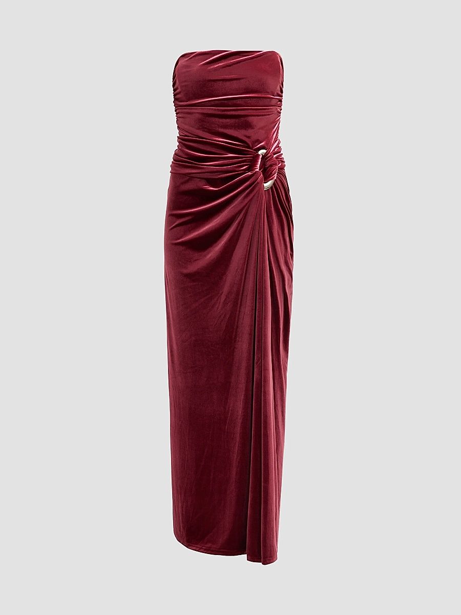 SIMKHAI Women's Emma Ruched Velvet Strapless Bustier Gown - Lipstick - Size 0