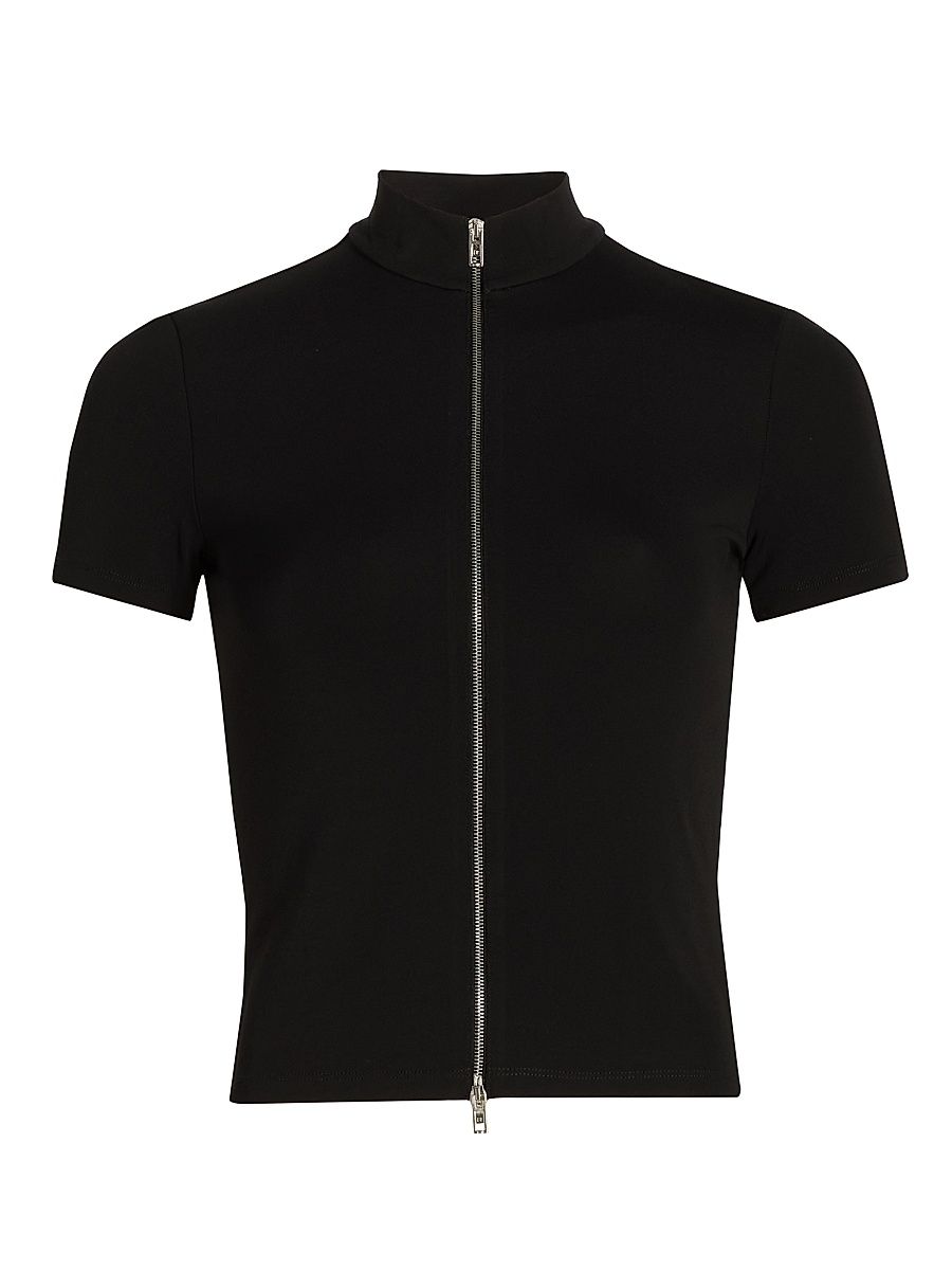 Women's Zip-Front Short-Sleeve Rashguard Top - Black - Size XL