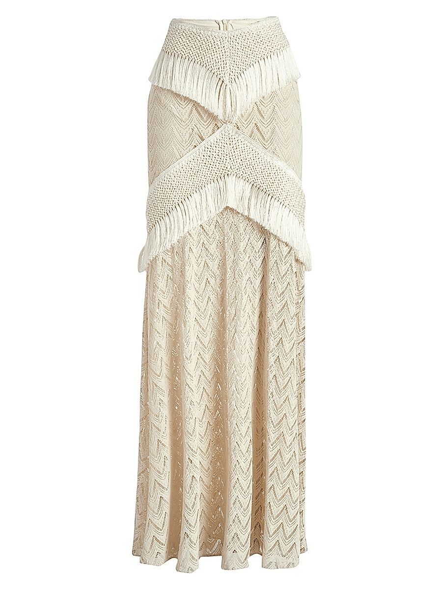 Women's Samba Crochet Fringe Maxi Skirt - Off White - Size 2