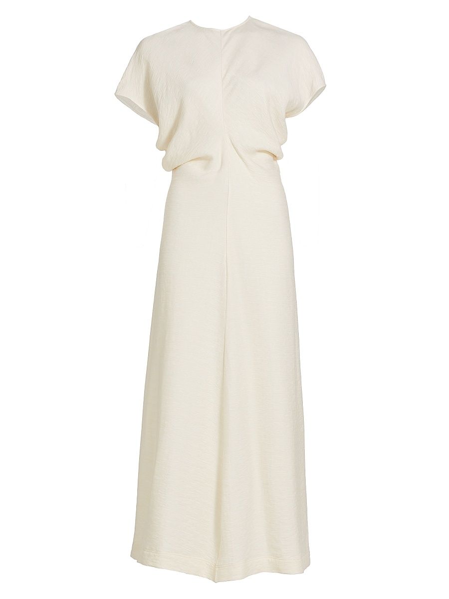 Women's Crinkled Slouch-Waist Midi-Dress - Cream - Size 4