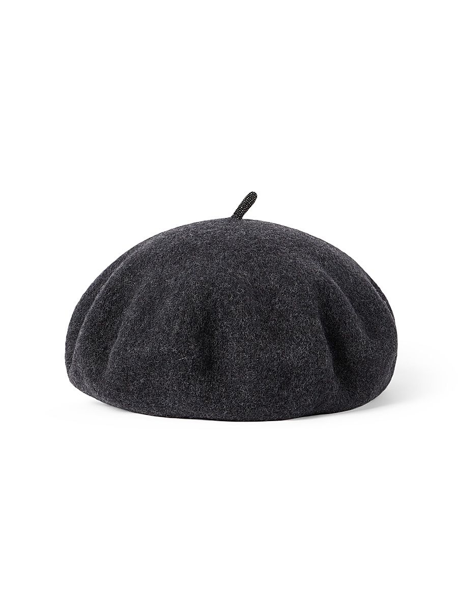 Women's Wool Beret with Precious Detail - Anthracite - Size Small
