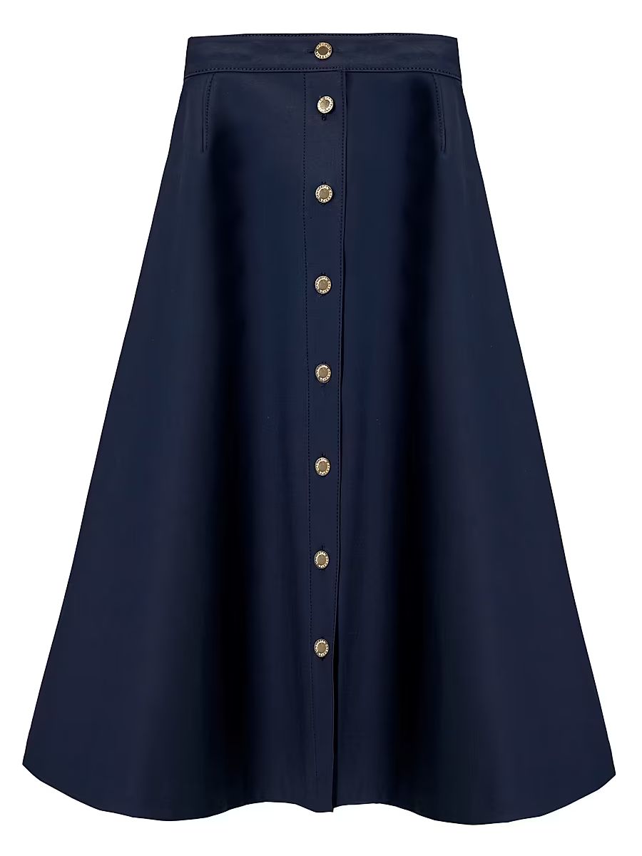 Women's Cabana Button-Front Stretch-Cotton Midi-Skirt - Midnight - Size 14