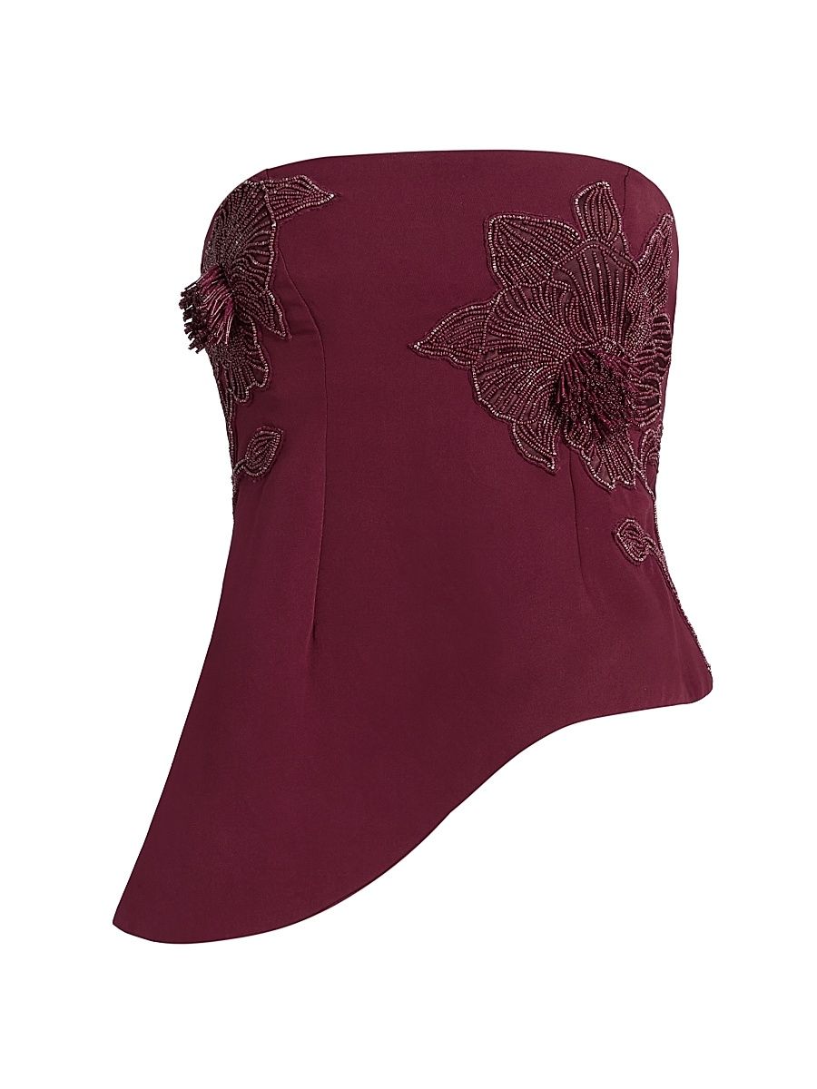 Women's Ardell Beaded Floral Strapless Top - Pinot Nior - Size 14