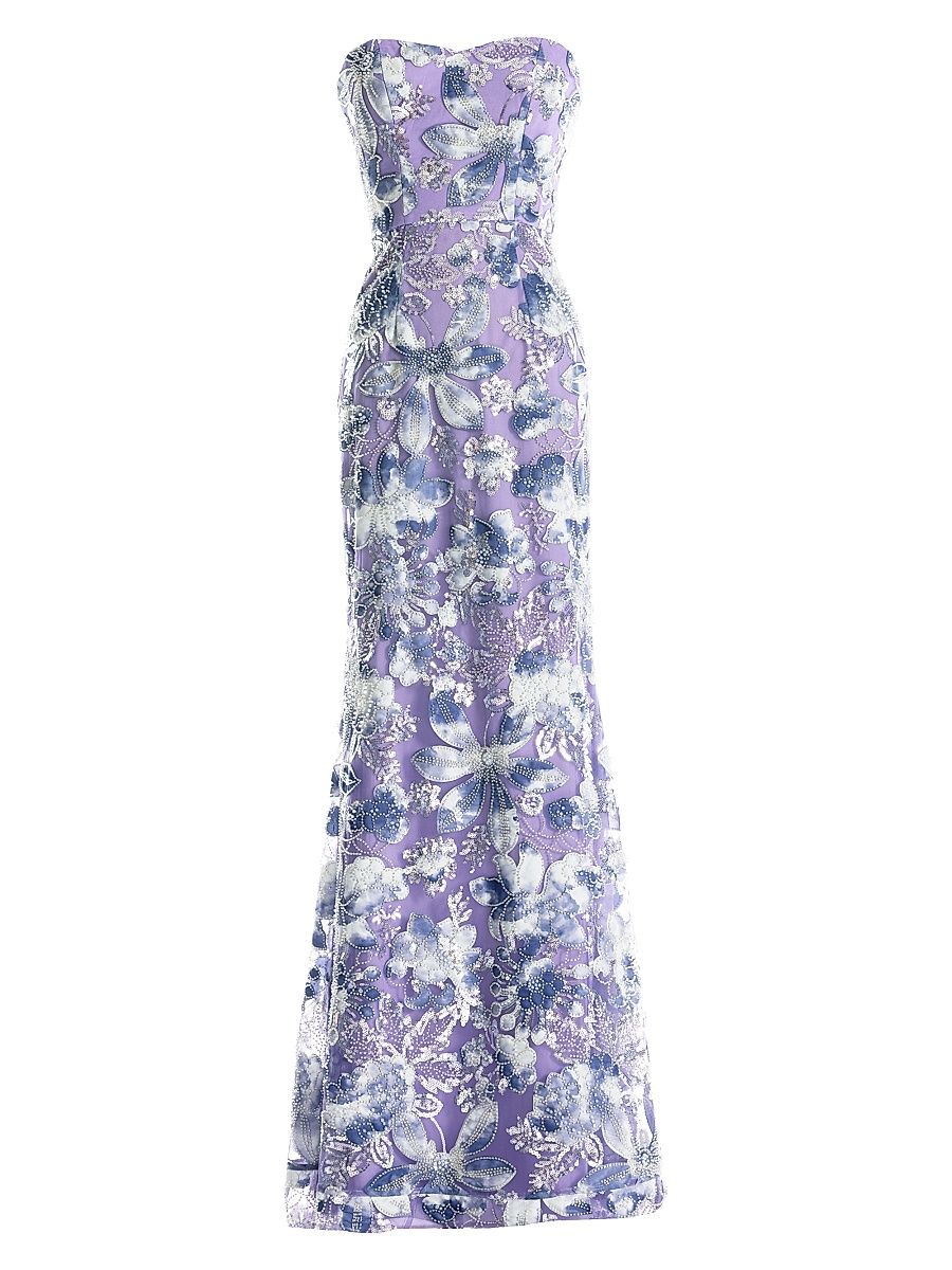 Women's Sheridan Sequined Strapless Mermaid Gown - Lilac Multi - Size Medium