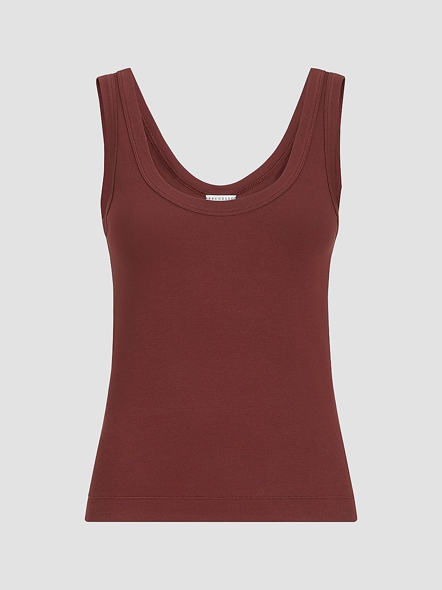 Women's Stretch Cotton Ribbed Jersey Top with Monili - Wine - Size XXXXL