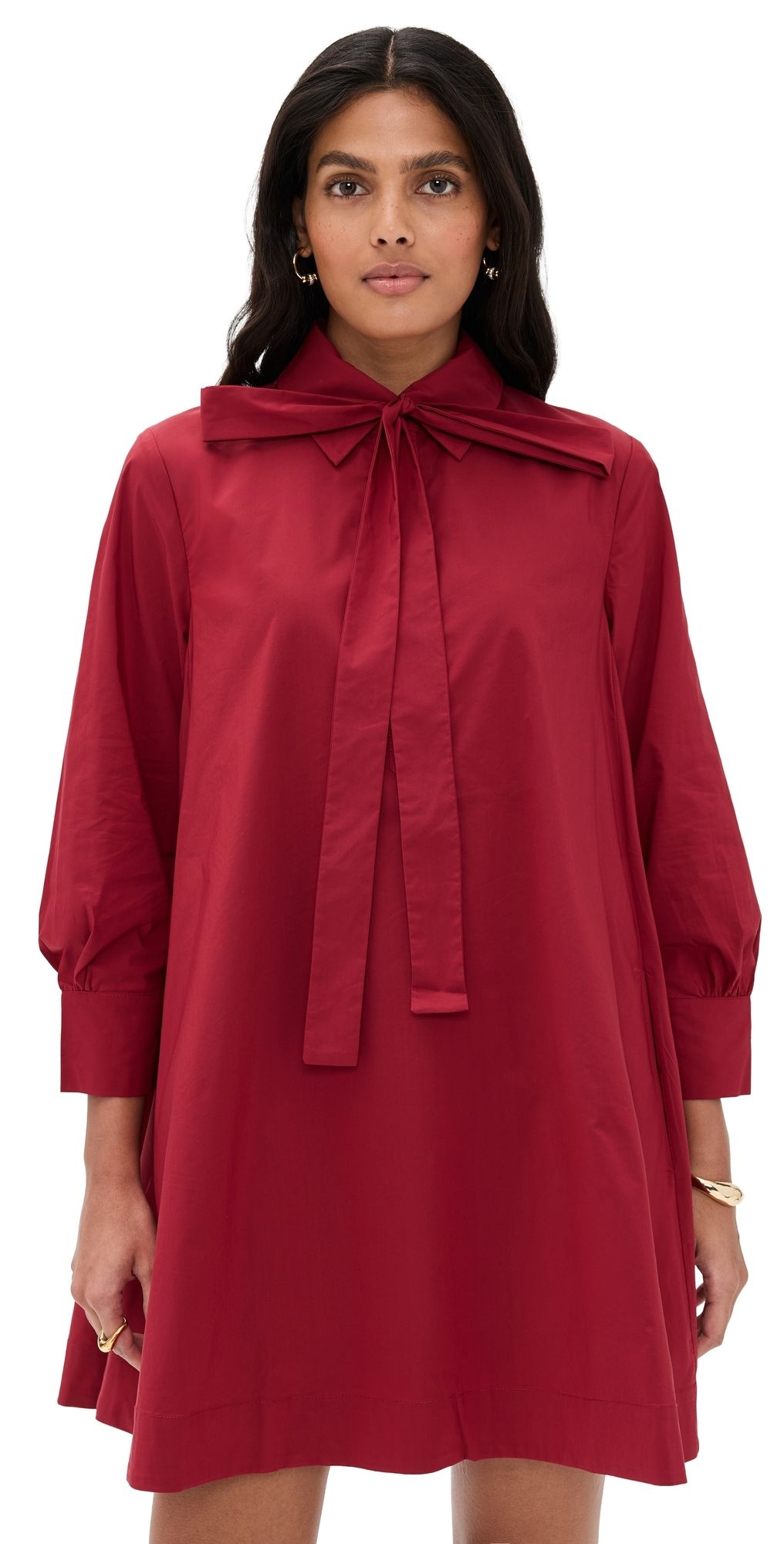 English Factory Bow Shirt Dress Burgundy M