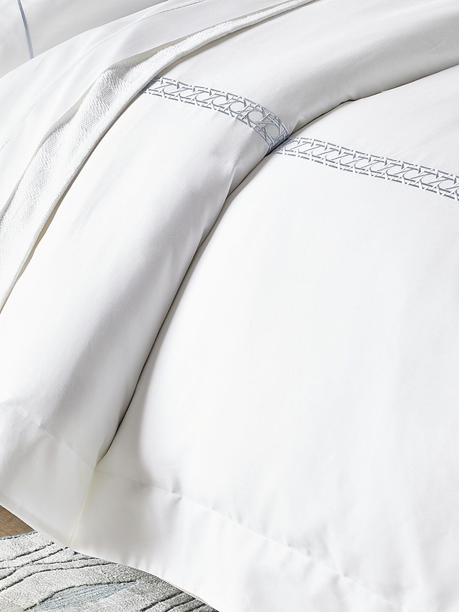 Cane II 3-Piece Embroidered Cotton King Duvet Cover Set - White Brown - Size King
