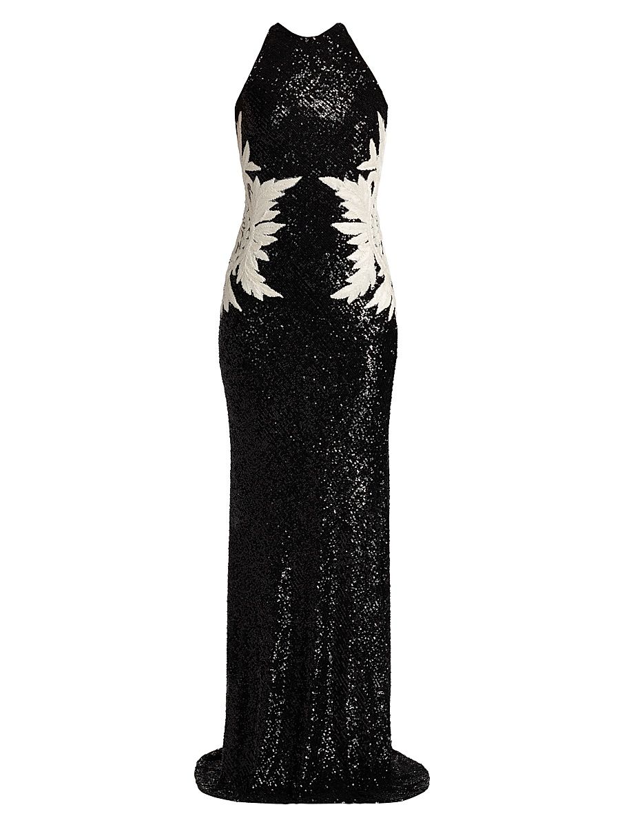 Women's Sequined Mermaid Gown - Black And White - Size 12