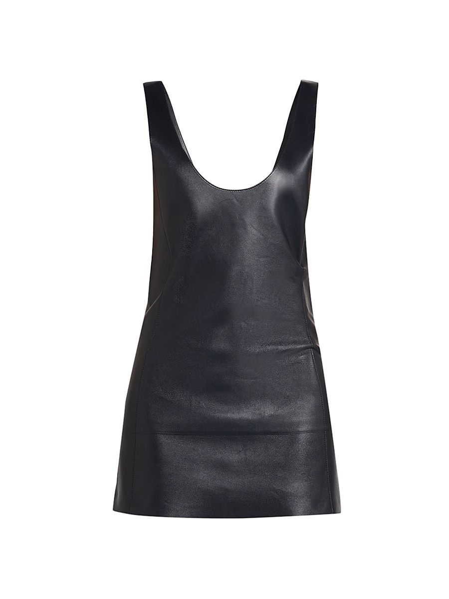 Women's Scoopneck Open-Back Leather Top - Midnight Blue - Size 8