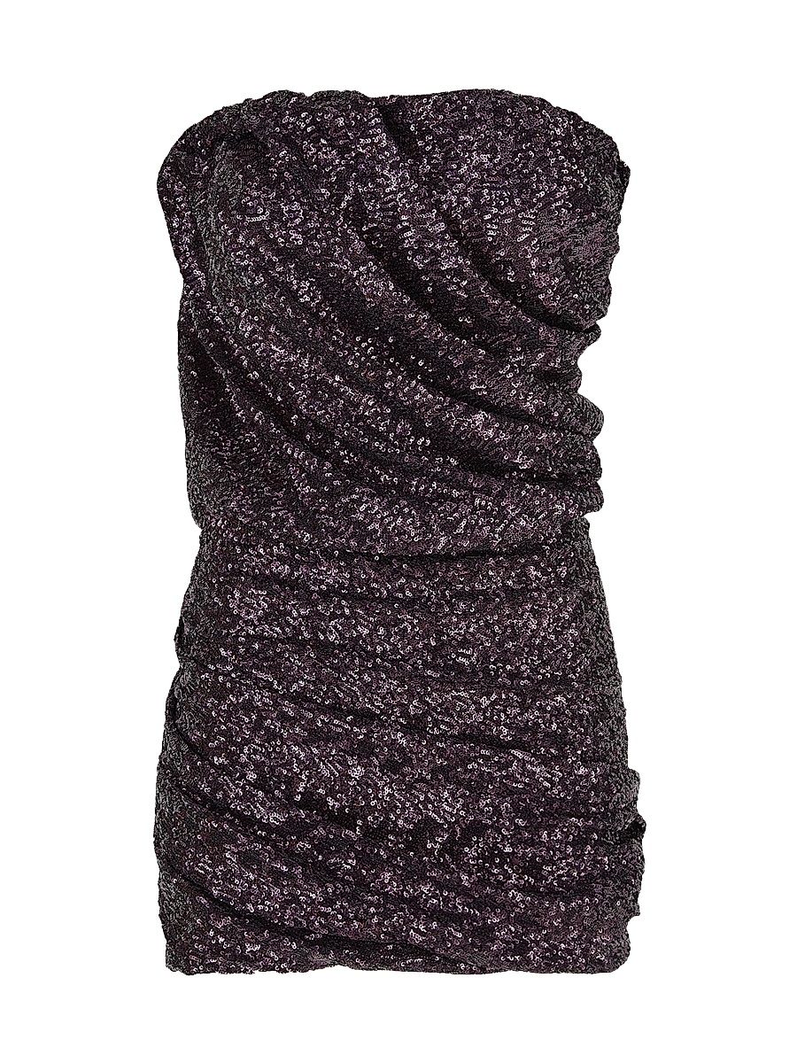 Women's Strapless Sequined Draped Minidress - Aubergine - Size 2