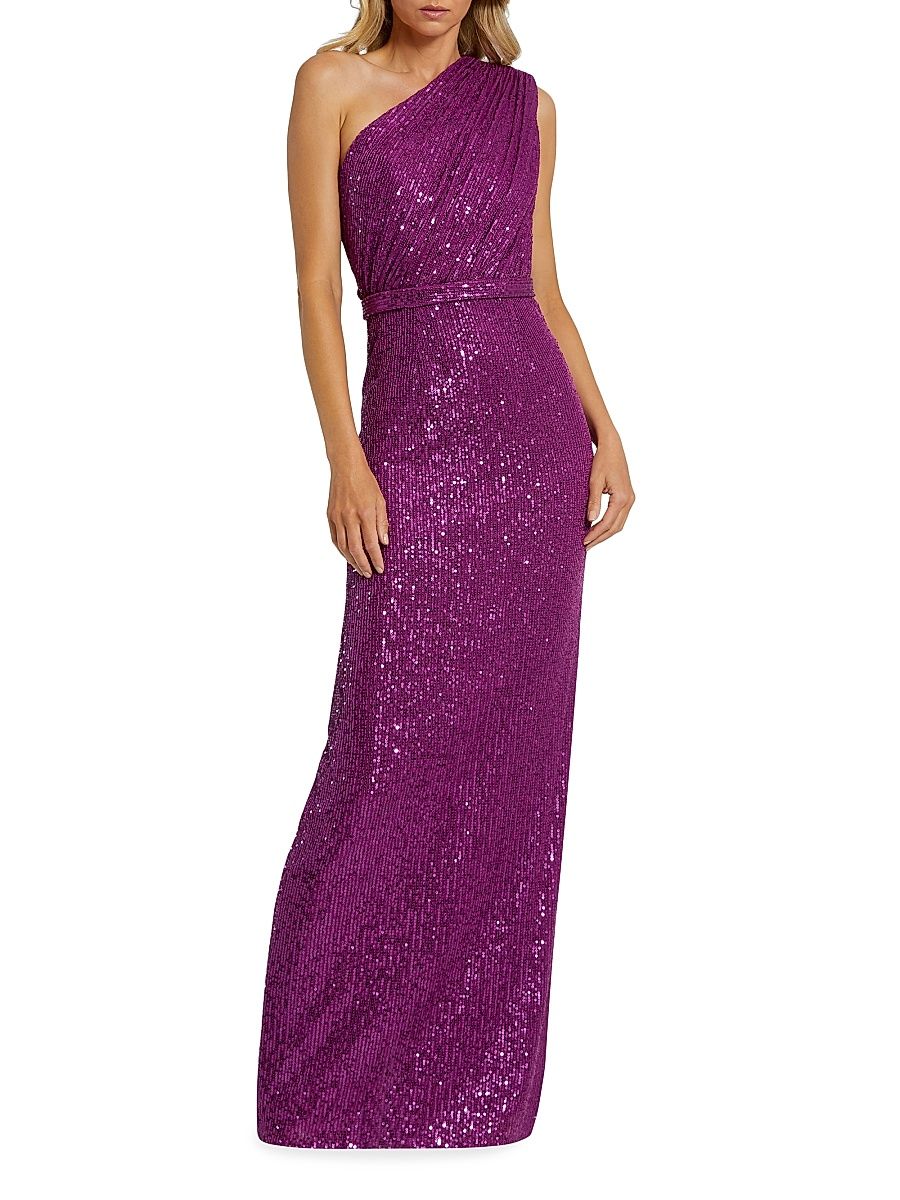 Women's Metallic One-Shoulder Gown - Purple - Size 16