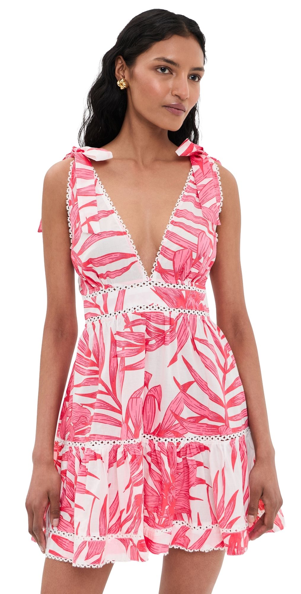Poupette St Barth Cara Mini Dress Pink Palm Leaf S