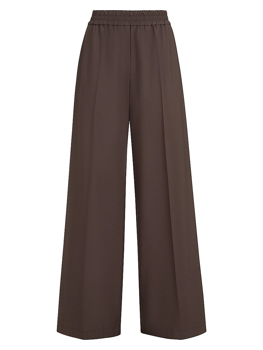 Women's Tropical Luxury Wool Loose Track Trousers - Coffee - Size 2