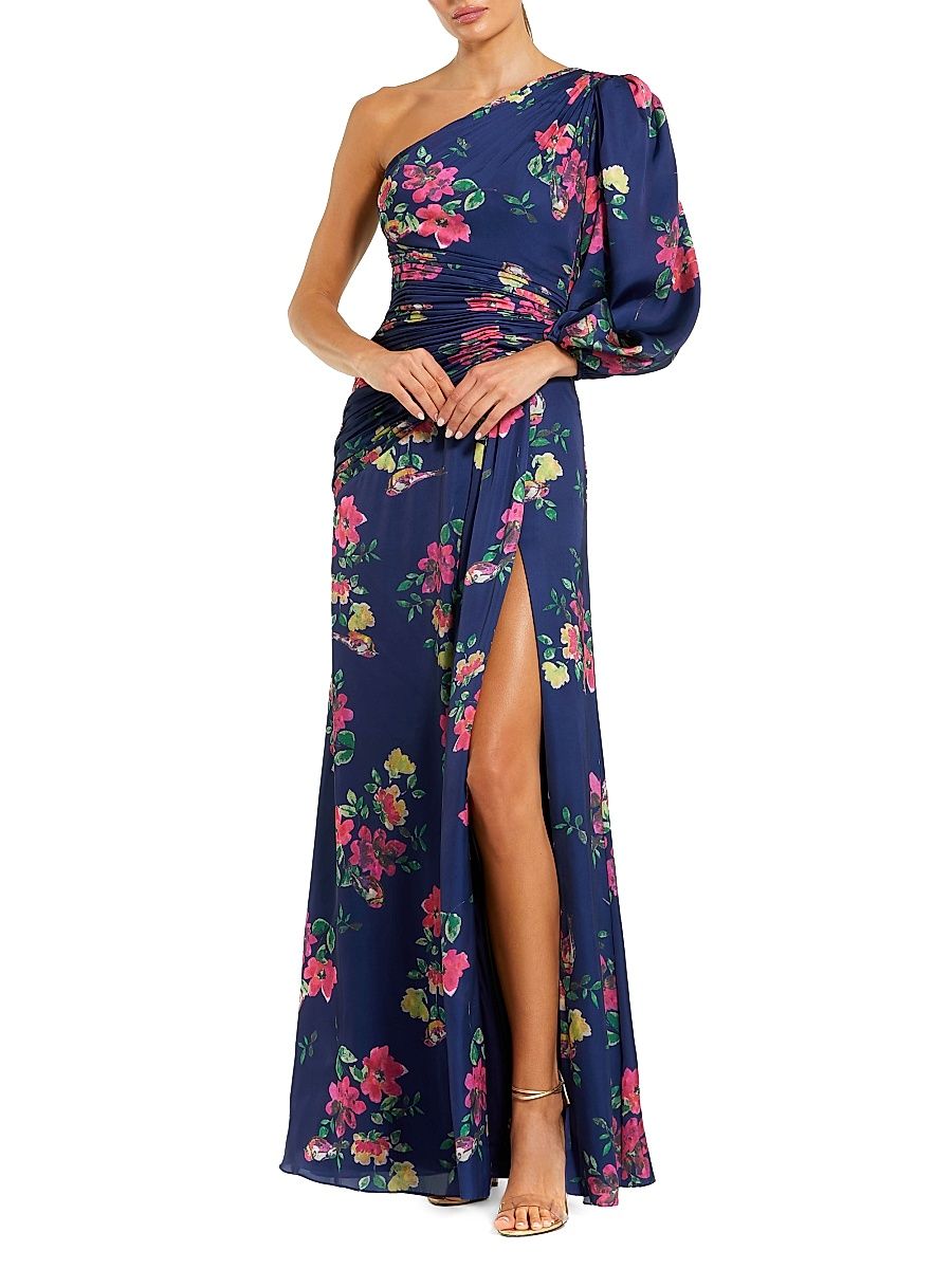 Women's leena Floral One-Shoulder Gown - Navy Floral - Size XL