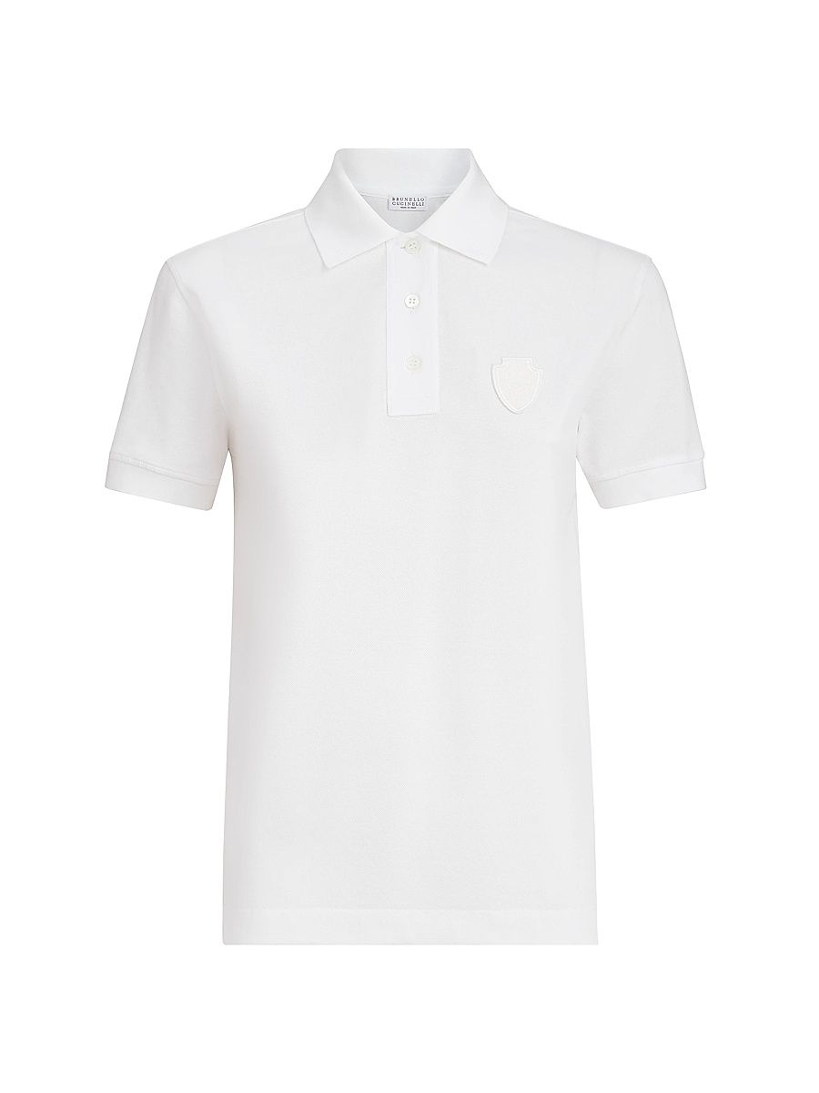 Women's Stretch Cotton Piqué Polo Shirt with Logo - White - Size XL