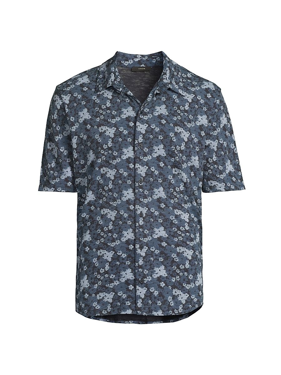 Men's Abstract Print Cotton Short-Sleeve Shirt - Coastal Combo - Size Medium