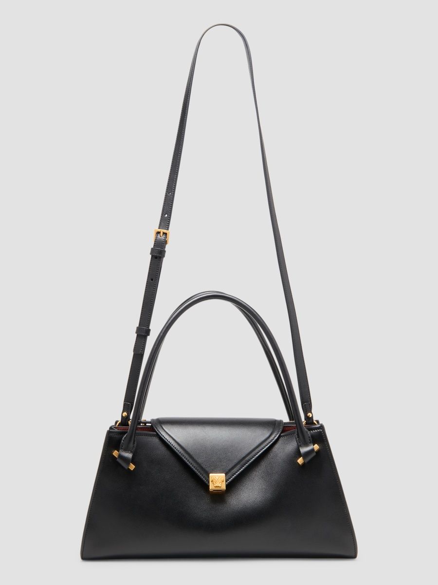 Versace Women's Severine Medium Leather Top Handle Bag - Black Vibrated