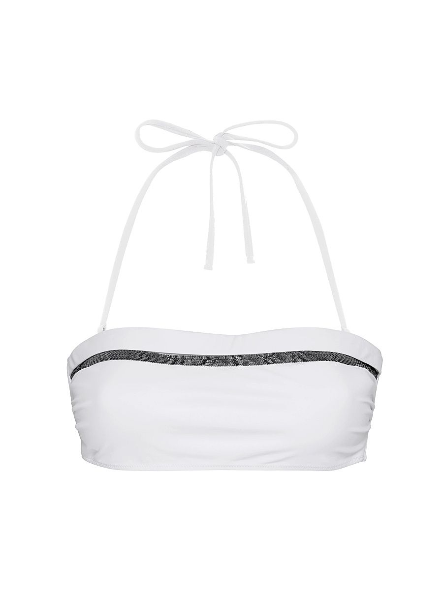 Women's Techno Jersey Bandeau Bikini Top with Monili - White - Size 4