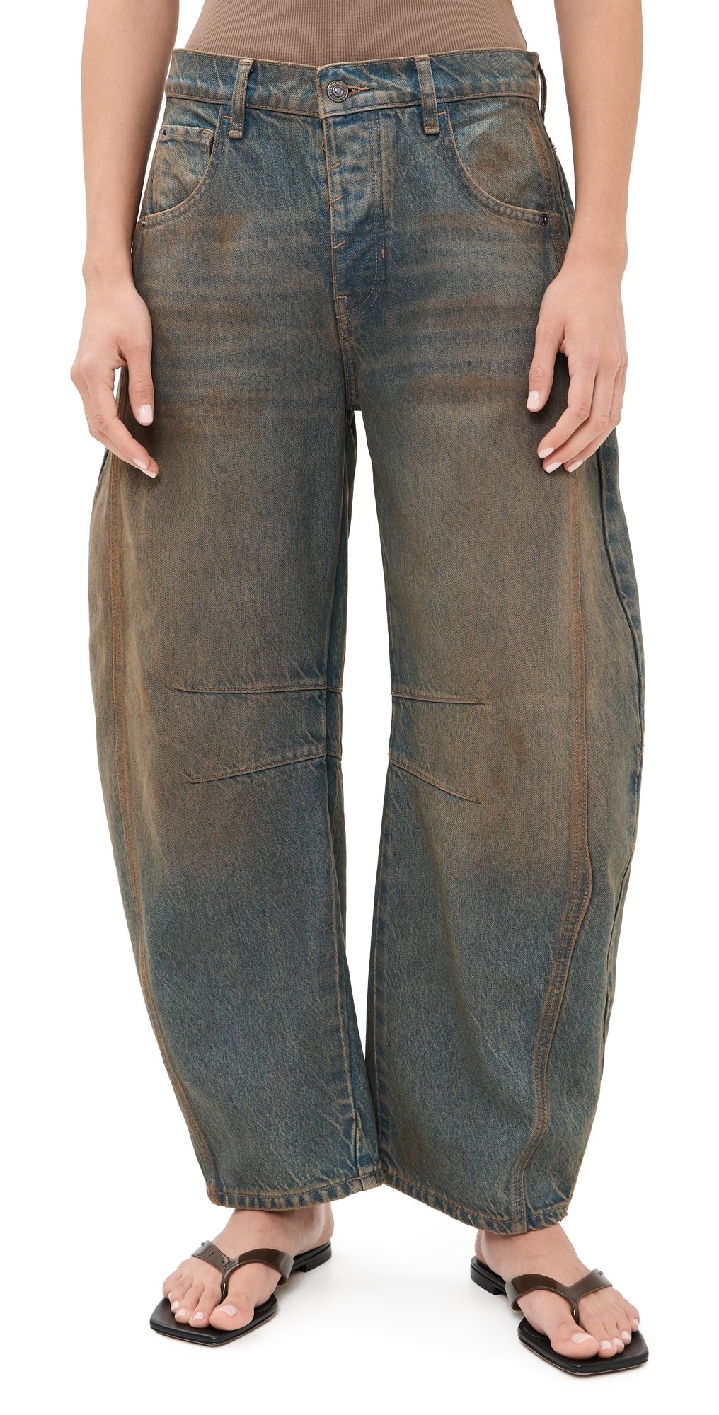 Free People Good Luck Mid Rise Barrel Jeans Lost In The Desert 30