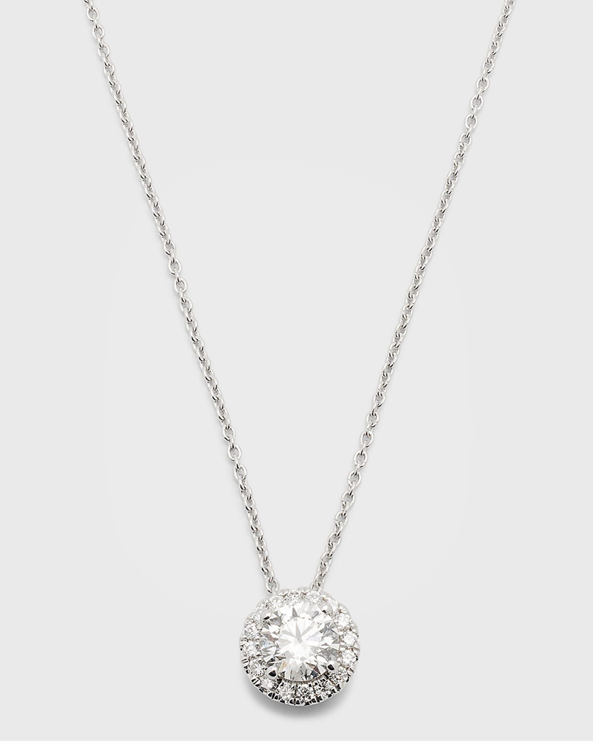 Lab Grown Diamond 18K White Gold Round Halo Pendant Necklace