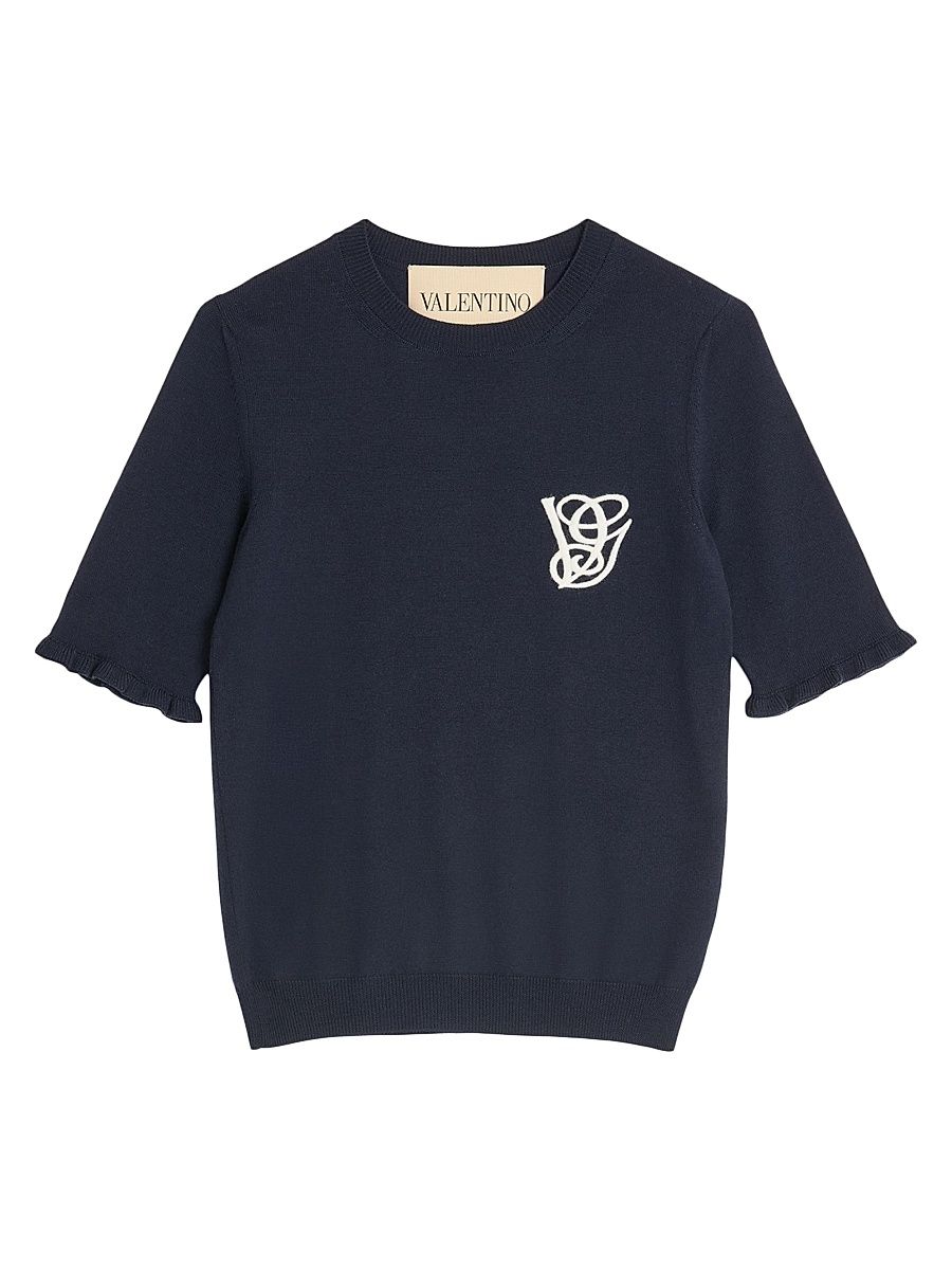 Women's Embroidered Wool Top - Night Cream - Size XS