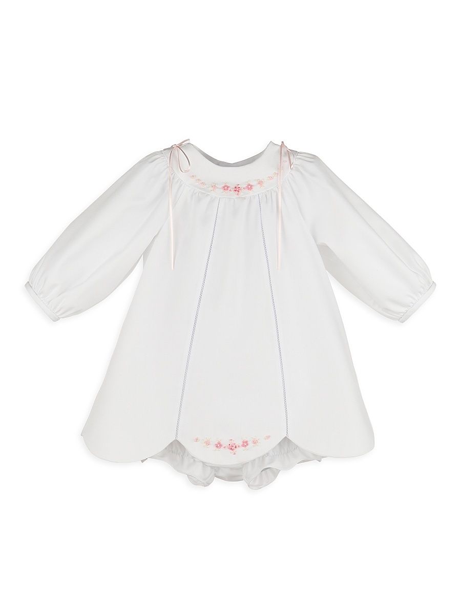 Baby Girl's 3-Piece Embroidered Cotton-Blend Bonnet, Dress & Bloomers Set - White And Pink - Size 9 Months
