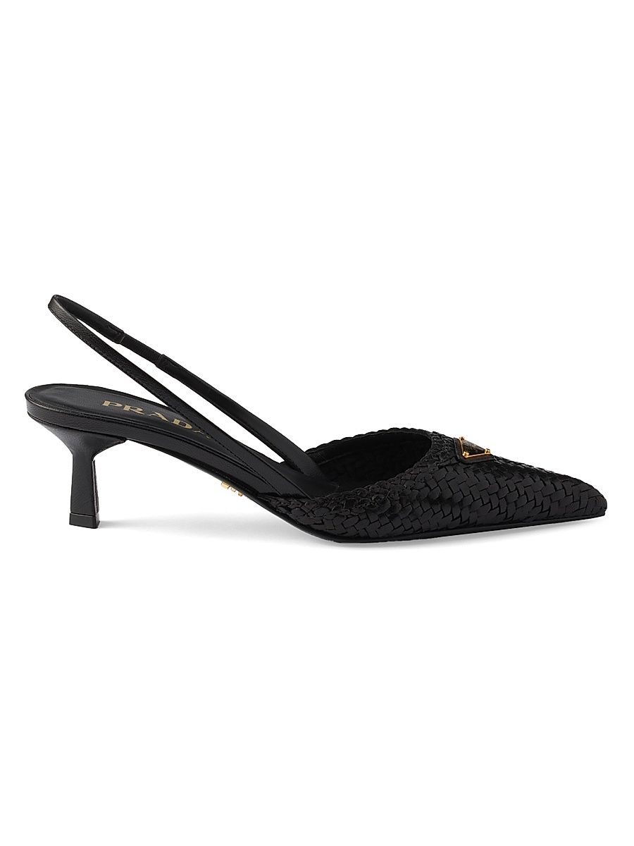 Women's Woven Leather Slingback Pumps - Black - Size 7
