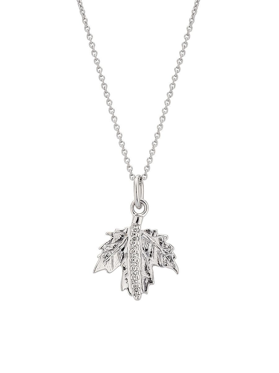 Women's Tiny Treasures 18K White Gold & 0.05 TCW Diamond Maple Leaf Pendant Necklace - White Gold