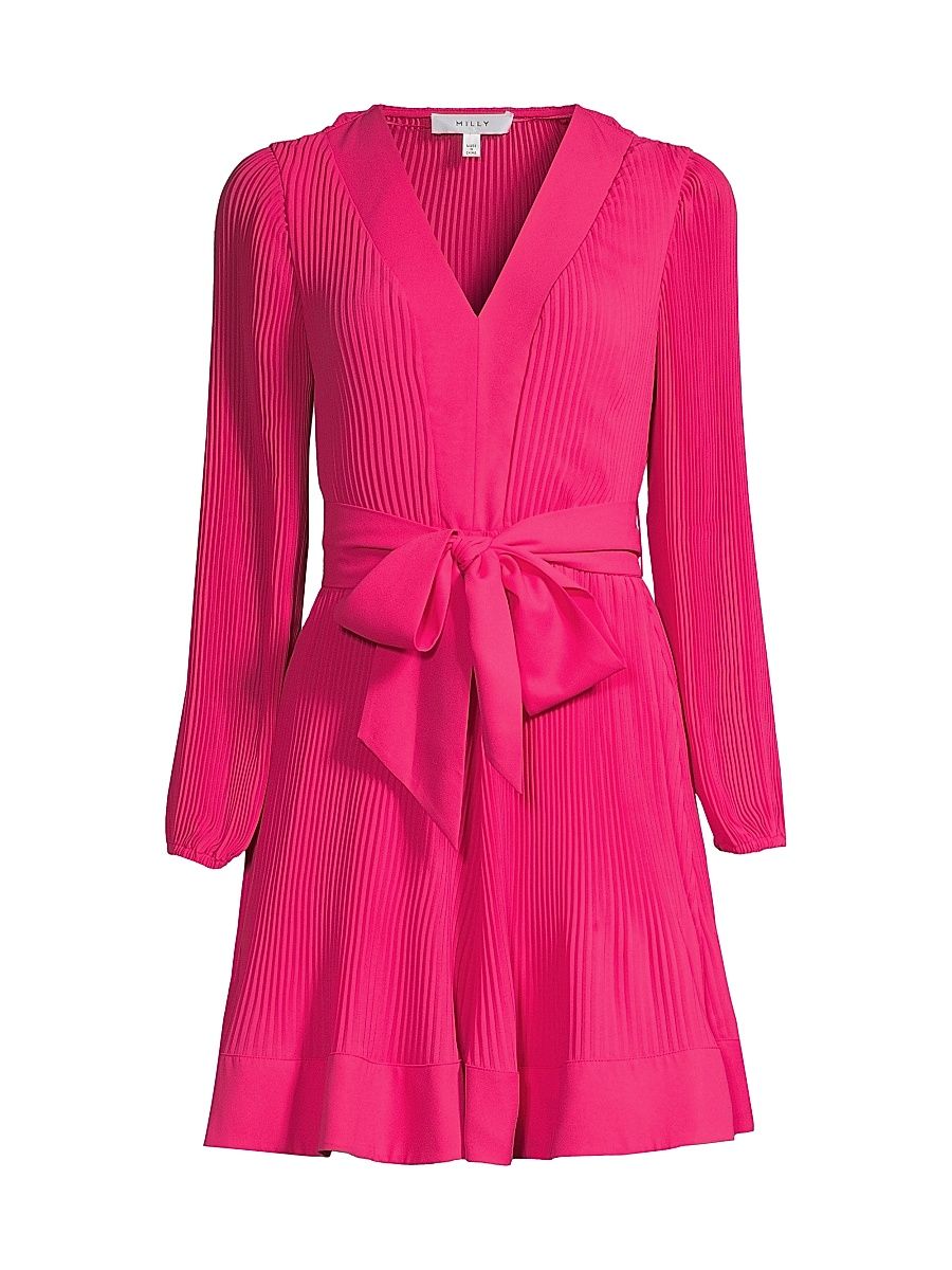 Milly Women's Liv Pleated Belted Minidress - Milly Pink - Size 12