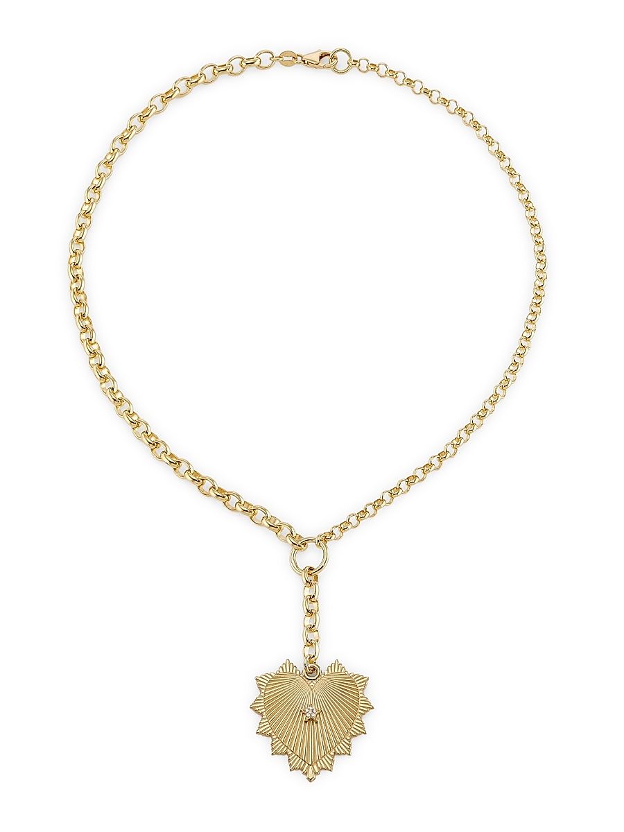 Women's True Love Oversized Love Token Pavé Star 18K Yellow Gold & 0.05 TCW Diamond Mixed Belcher Extension Chain Necklace - Yellow Gold