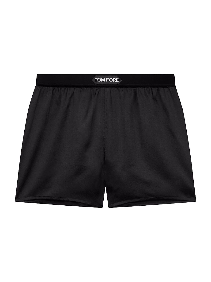 Women's Silk-Blend Logo Shorts - Black - Size XS